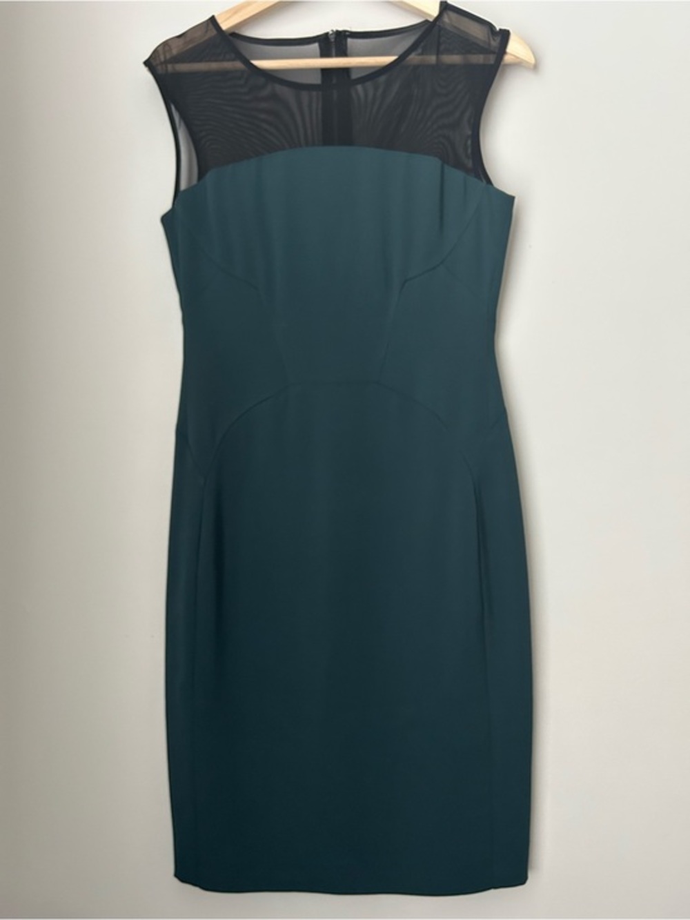 Reiss Sheer Yoke Teal Sheath Dress